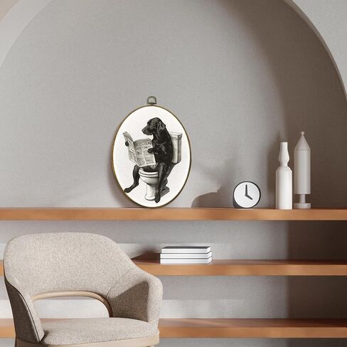 CUANFDDSF Vintage Black Labrador Funny Bathroom Oval Wall Art Decor, Black Lab Gifts Wall Hanging Decor, Funny Lab Dog Reading on Toilet Framed Canvas Prints for Bathroom Washroom, 8.6x11.4 Inch in Saudi Arabia