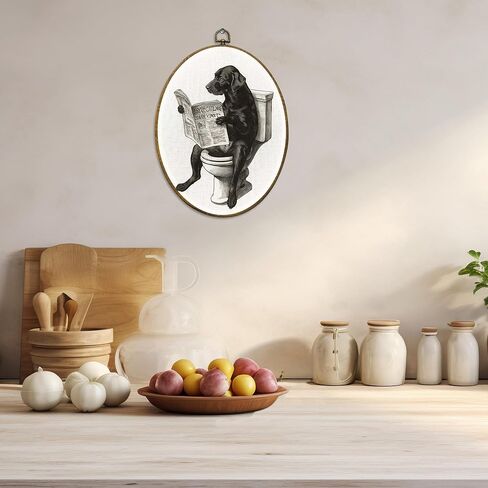 CUANFDDSF Vintage Black Labrador Funny Bathroom Oval Wall Art Decor, Black Lab Gifts Wall Hanging Decor, Funny Lab Dog Reading on Toilet Framed Canvas Prints for Bathroom Washroom, 8.6x11.4 Inch in Saudi Arabia