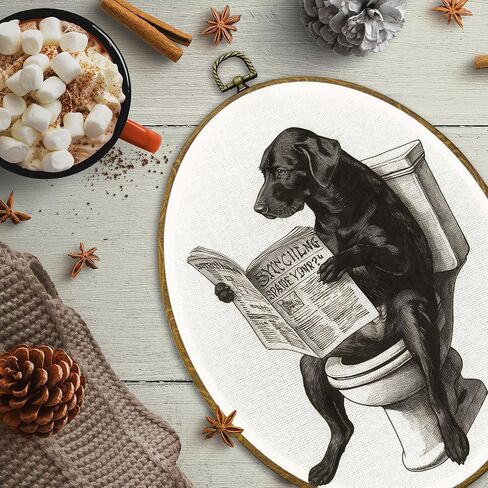 CUANFDDSF Vintage Black Labrador Funny Bathroom Oval Wall Art Decor, Black Lab Gifts Wall Hanging Decor, Funny Lab Dog Reading on Toilet Framed Canvas Prints for Bathroom Washroom, 8.6x11.4 Inch in Saudi Arabia