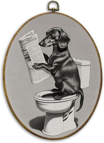 CUANFDDSF Vintage Black Labrador Funny Bathroom Oval Wall Art Decor, Black Lab Gifts Wall Hanging Decor, Funny Lab Dog Reading on Toilet Framed Canvas Prints for Bathroom Washroom, 8.6x11.4 Inch in Saudi Arabia