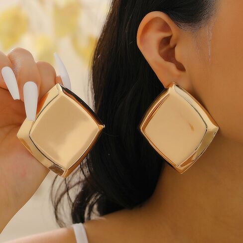 أقراط ذهبية للنساء كبيرة الحجم ومطلية بالذهب مربعة الشكل أقراط مجوهرات مجوهرات الحفلات الشريرة in Kuwait