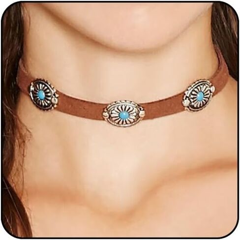 ONBRIG بوهو القلائد للنساء المجوهرات الغربية للنساء رعاة البقر راعية البقر الملحقات خمر قلادة جلدية مع نجمة الصبار الخرز عملة قبعة قلادة قلادة مجوهرات الفيروز in Kuwait