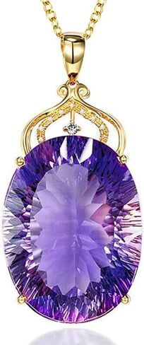 Attractive Big Oval Purple CZ Pendant Necklace Female Graceful Charms Jewelry in Saudi Arabia
