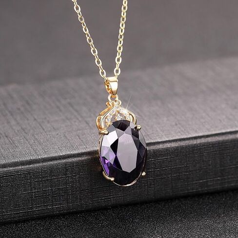 Attractive Big Oval Purple CZ Pendant Necklace Female Graceful Charms Jewelry in Saudi Arabia