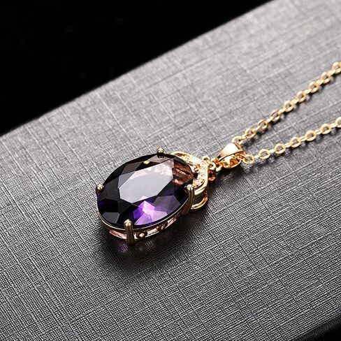 Attractive Big Oval Purple CZ Pendant Necklace Female Graceful Charms Jewelry in Saudi Arabia