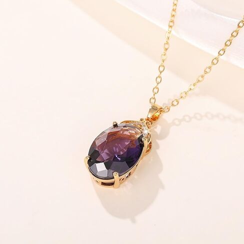 Attractive Big Oval Purple CZ Pendant Necklace Female Graceful Charms Jewelry in Saudi Arabia