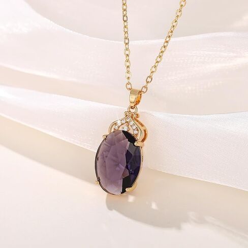 Attractive Big Oval Purple CZ Pendant Necklace Female Graceful Charms Jewelry in Saudi Arabia