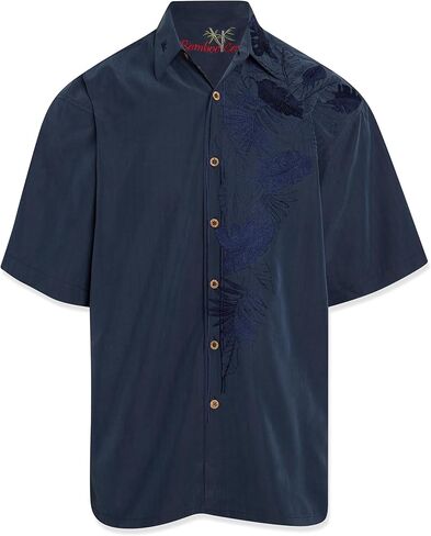 Bamboo Cay Mens Short Sleeve Island Leaf Nation Casual Embroidered Woven Shirt in Saudi Arabia
