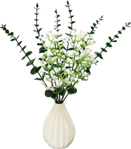 AMOHing 10 Pcs Artificial Babys Breath and Eucalyptus Leaves Stems, Fake Greenery Stems for Bouquet Accessories, Floral Arrangement Greenery Decoration, Faux Flowers for Vase in Saudi Arabia