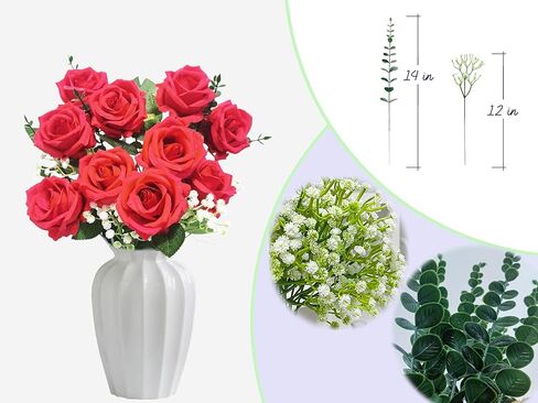 AMOHing 10 Pcs Artificial Babys Breath and Eucalyptus Leaves Stems, Fake Greenery Stems for Bouquet Accessories, Floral Arrangement Greenery Decoration, Faux Flowers for Vase in Saudi Arabia