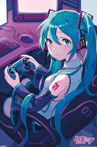 Hatsune Miku - ملصق حائط Game Night، مقاس 34 بوصة × 22.4 عرض، إصدار غير مؤطر in Kuwait