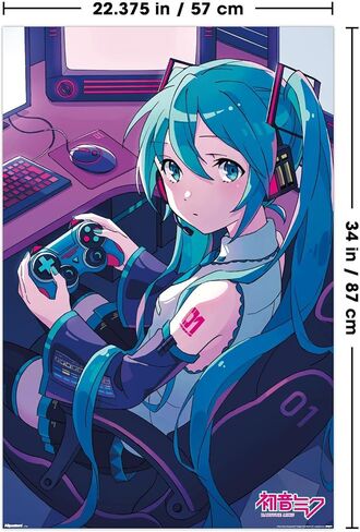 Hatsune Miku - ملصق حائط Game Night، مقاس 34 بوصة × 22.4 عرض، إصدار غير مؤطر in Kuwait