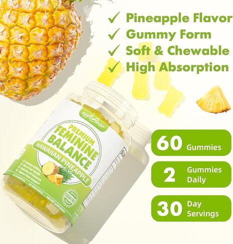 علكات التوازن الأنثوي المتميزة من سوفت بير للنساء، علكات توازن درجة الحموضة بالأناناس لرائحة صحية للنساء، فلورا، مهبلي، دعم المناعة، نباتية، خالية من الغلوتين، 60 علكة in Kuwait