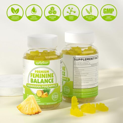 علكات التوازن الأنثوي المتميزة من سوفت بير للنساء، علكات توازن درجة الحموضة بالأناناس لرائحة صحية للنساء، فلورا، مهبلي، دعم المناعة، نباتية، خالية من الغلوتين، 60 علكة in Kuwait