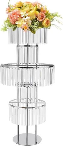 Lemoeyes Crystal Vases for Centerpieces, Flower Stand with Hanging Crystals, 43.3" Gold Wedding Vase, 5 Tier Round Chandelier Pedestal Stand for Wedding Stage Flower Arrangement Decor (Gold, 1PC) in Saudi Arabia