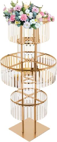 Lemoeyes Crystal Vases for Centerpieces, Flower Stand with Hanging Crystals, 43.3" Gold Wedding Vase, 5 Tier Round Chandelier Pedestal Stand for Wedding Stage Flower Arrangement Decor (Gold, 1PC) in Saudi Arabia
