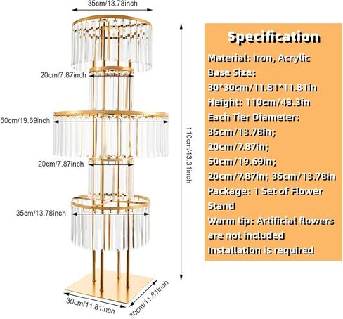 Lemoeyes Crystal Vases for Centerpieces, Flower Stand with Hanging Crystals, 43.3" Gold Wedding Vase, 5 Tier Round Chandelier Pedestal Stand for Wedding Stage Flower Arrangement Decor (Gold, 1PC) in Saudi Arabia