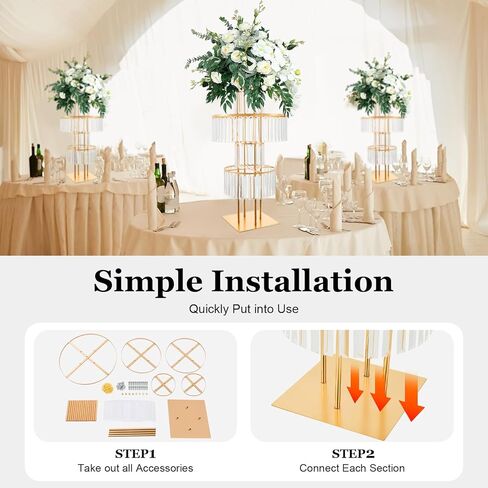 Lemoeyes Crystal Vases for Centerpieces, Flower Stand with Hanging Crystals, 43.3" Gold Wedding Vase, 5 Tier Round Chandelier Pedestal Stand for Wedding Stage Flower Arrangement Decor (Gold, 1PC) in Saudi Arabia