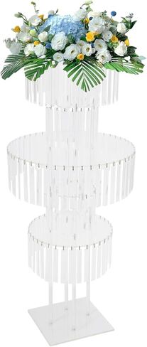 Lemoeyes Crystal Vases for Centerpieces, Flower Stand with Hanging Crystals, 43.3" Gold Wedding Vase, 5 Tier Round Chandelier Pedestal Stand for Wedding Stage Flower Arrangement Decor (Gold, 1PC) in Saudi Arabia