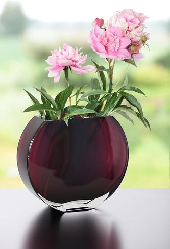Glass - Vase - Amethyst - Round - 7.25" Long - Heavy Durable - Made in Europe - by Barski in Saudi Arabia