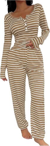 SOLY HUX Women's Striped Pajama Set Long Sleeve T Shirt Tops and Pants Fall Loungewear Sleepwear in Saudi Arabia