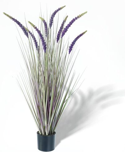 KOL 4ft 2-Pack Faux Veronica Spiked Speedwell Grass, 47in Artificial Veronica Spicata Flower, Tall Reed Grass for Home Office Garden Wedding Décor, Indoor/Outdoor Fake Plant, UV-Resistant, Purple in Kuwait