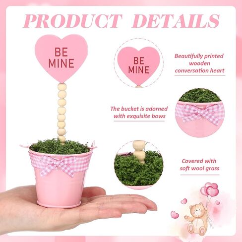 Thyle 6 Pcs Valentines Day Conversation Heart Decor Mini Potted Wooden Sign Set Candy Heart Plant Pot Valentines Day Tabletop Centerpiece Tiered Tray Decor Home Gifts for Lover Family Friend Colleague in Saudi Arabia