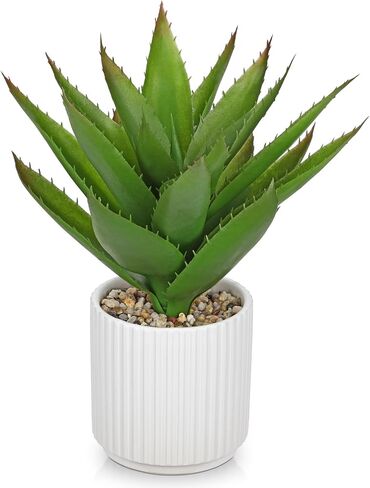 Hollyone Large Artificial Agave Plants 11.8“ Fake Succulents Potted Faux Aloe Vera Plant in White Pot Succulent Agave Plants for Desk Modern Office Living Room Table Shelf Home Indoor Outdoor Decor in Saudi Arabia