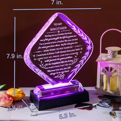 Meaningful Gifts for Brother with Light Base Brother Birthday Gifts from Sisters Brothers Laser Engraved Crystal Keepsake for Fathers Day Christmas Graduation Best Gift for Brother Adult in Saudi Arabia