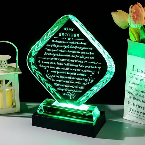 Meaningful Gifts for Brother with Light Base Brother Birthday Gifts from Sisters Brothers Laser Engraved Crystal Keepsake for Fathers Day Christmas Graduation Best Gift for Brother Adult in Saudi Arabia
