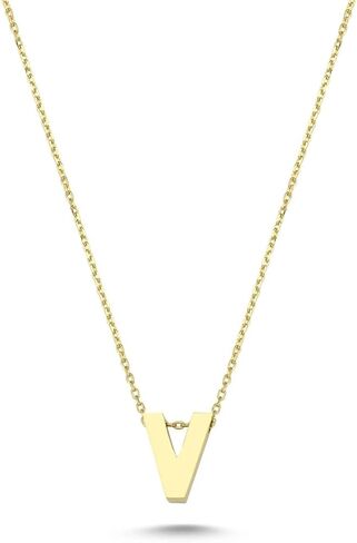 Wish Carat 14k Solid Gold Initial Necklace for Women - Dainty Charm Pendant Letter Necklace Jewelry for Women | 18'' in Saudi Arabia