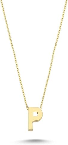 Wish Carat 14k Solid Gold Initial Necklace for Women - Dainty Charm Pendant Letter Necklace Jewelry for Women | 18'' in Saudi Arabia