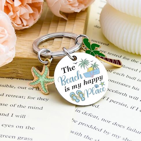 WIRNGF Beach Keychain Travel Gifts for Women Men Beach Vacation Ocean Themed Gifts Birthday Gift for Beaches Lover Starfish Accessories - The Beach Is My Happy Place in Saudi Arabia