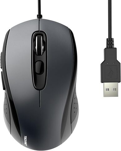 TECKNET ماوس سلكي USB، ماوس كمبيوتر سلكي 3600 ديسيبل متوحد الخواص مع 4 مستويات قابلة للتعديل، 6 أزرار سلكية بطول 5 أقدام، فأرة منزلية ومكتبية للكمبيوتر المحمول والكمبيوتر المكتبي - أزرق in Kuwait