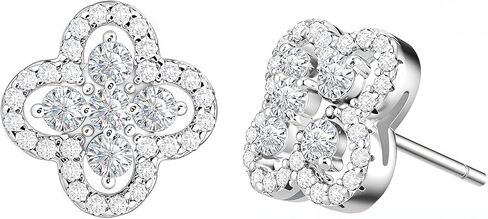 Moissanite Four-Leaf Clover Stud Earrings in S925 Sterling Silver, D Color VVS1, Valentines Anniversary Birthday Mother‘s Day Gift for Women in Saudi Arabia