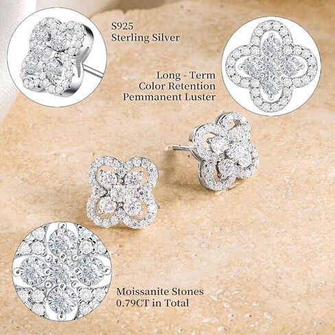 Moissanite Four-Leaf Clover Stud Earrings in S925 Sterling Silver, D Color VVS1, Valentines Anniversary Birthday Mother‘s Day Gift for Women in Saudi Arabia
