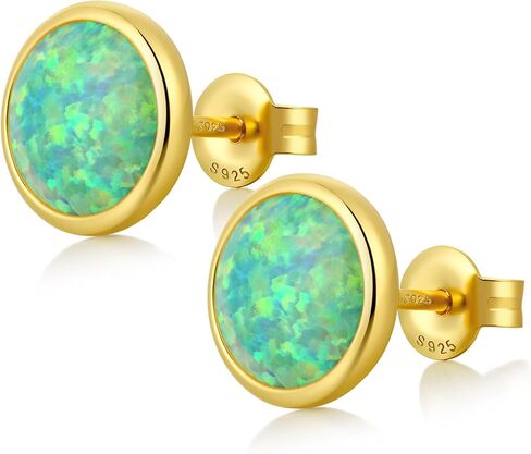 JiayangJY Silver Fire Opal Stud Earrings for Women Sterling Silver Created Green/Blue/Pink/White Opal Stud Earrings in Saudi Arabia
