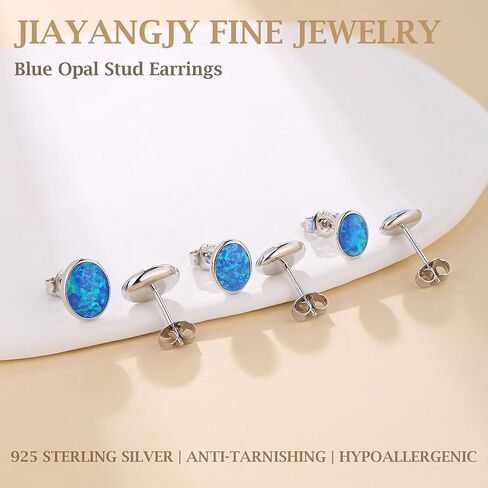 JiayangJY Silver Fire Opal Stud Earrings for Women Sterling Silver Created Green/Blue/Pink/White Opal Stud Earrings in Saudi Arabia