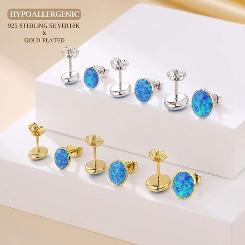 JiayangJY Silver Fire Opal Stud Earrings for Women Sterling Silver Created Green/Blue/Pink/White Opal Stud Earrings in Saudi Arabia