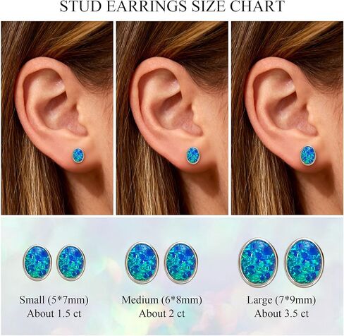 JiayangJY Silver Fire Opal Stud Earrings for Women Sterling Silver Created Green/Blue/Pink/White Opal Stud Earrings in Saudi Arabia