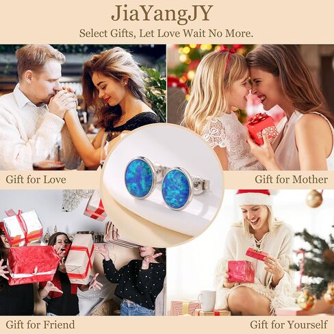 JiayangJY Silver Fire Opal Stud Earrings for Women Sterling Silver Created Green/Blue/Pink/White Opal Stud Earrings in Saudi Arabia