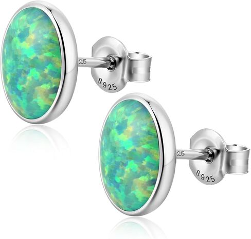 JiayangJY Silver Fire Opal Stud Earrings for Women Sterling Silver Created Green/Blue/Pink/White Opal Stud Earrings in Saudi Arabia