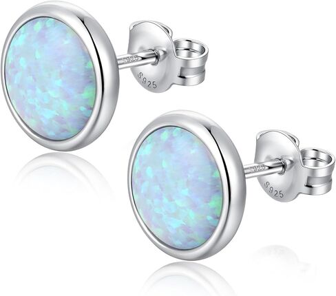 JiayangJY Silver Fire Opal Stud Earrings for Women Sterling Silver Created Green/Blue/Pink/White Opal Stud Earrings in Saudi Arabia