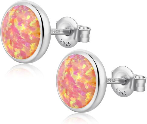 JiayangJY Silver Fire Opal Stud Earrings for Women Sterling Silver Created Green/Blue/Pink/White Opal Stud Earrings in Saudi Arabia