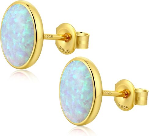 JiayangJY Silver Fire Opal Stud Earrings for Women Sterling Silver Created Green/Blue/Pink/White Opal Stud Earrings in Saudi Arabia