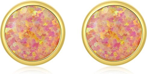 JiayangJY Silver Fire Opal Stud Earrings for Women Sterling Silver Created Green/Blue/Pink/White Opal Stud Earrings in Saudi Arabia