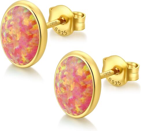 JiayangJY Silver Fire Opal Stud Earrings for Women Sterling Silver Created Green/Blue/Pink/White Opal Stud Earrings in Saudi Arabia