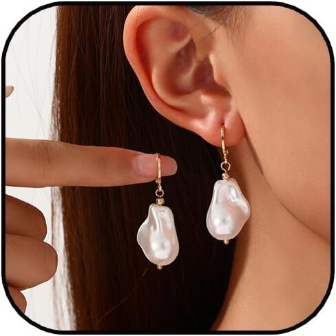 Baroque Pearl Earrings for Women Chunky Gold Big Pearl Statement Stud Earrings Irregular Vintage Small Hoop Earring Trendy Jewelry Accessories in Saudi Arabia