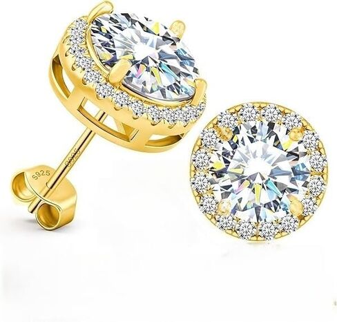 Axylena Women's Moissanite Stud Earrings, Screw-Back 18K White/Yellow Gold-Plated 925 Sterling Silver Lab-Grown Diamond Earrings 0.5–4 ct, Christmas, Birthday & Gift for Girlfriend, Wife, and Men Too in Saudi Arabia