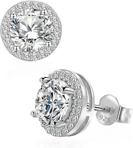 Axylena Women's Moissanite Stud Earrings, Screw-Back 18K White/Yellow Gold-Plated 925 Sterling Silver Lab-Grown Diamond Earrings 0.5–4 ct, Christmas, Birthday & Gift for Girlfriend, Wife, and Men Too in Saudi Arabia